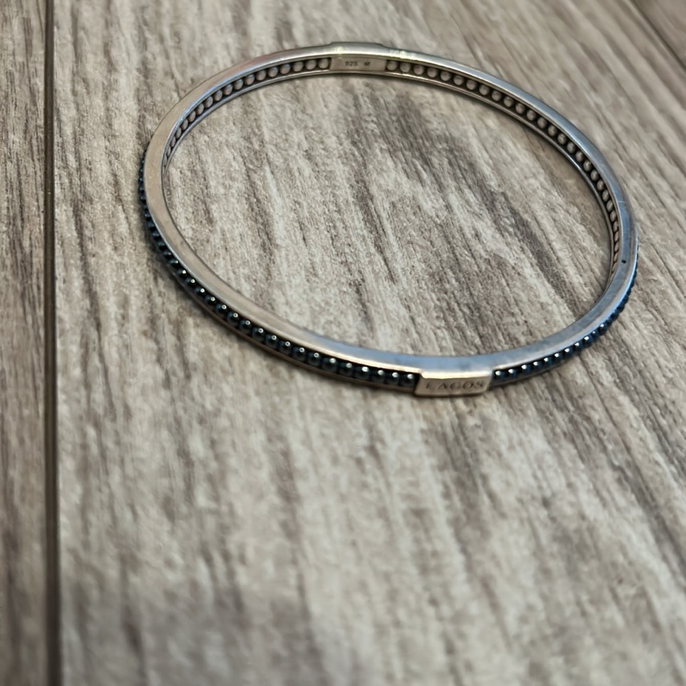 Lagos Dark Blue/Gray Sterling Silver Caviar Icon Beaded Bangle Bracelet - Picture 4 of 9